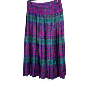 Vintage Hutton Sport‎ Pleated Midi Skirt Size 14 Purple Teal 80s 90s Modest